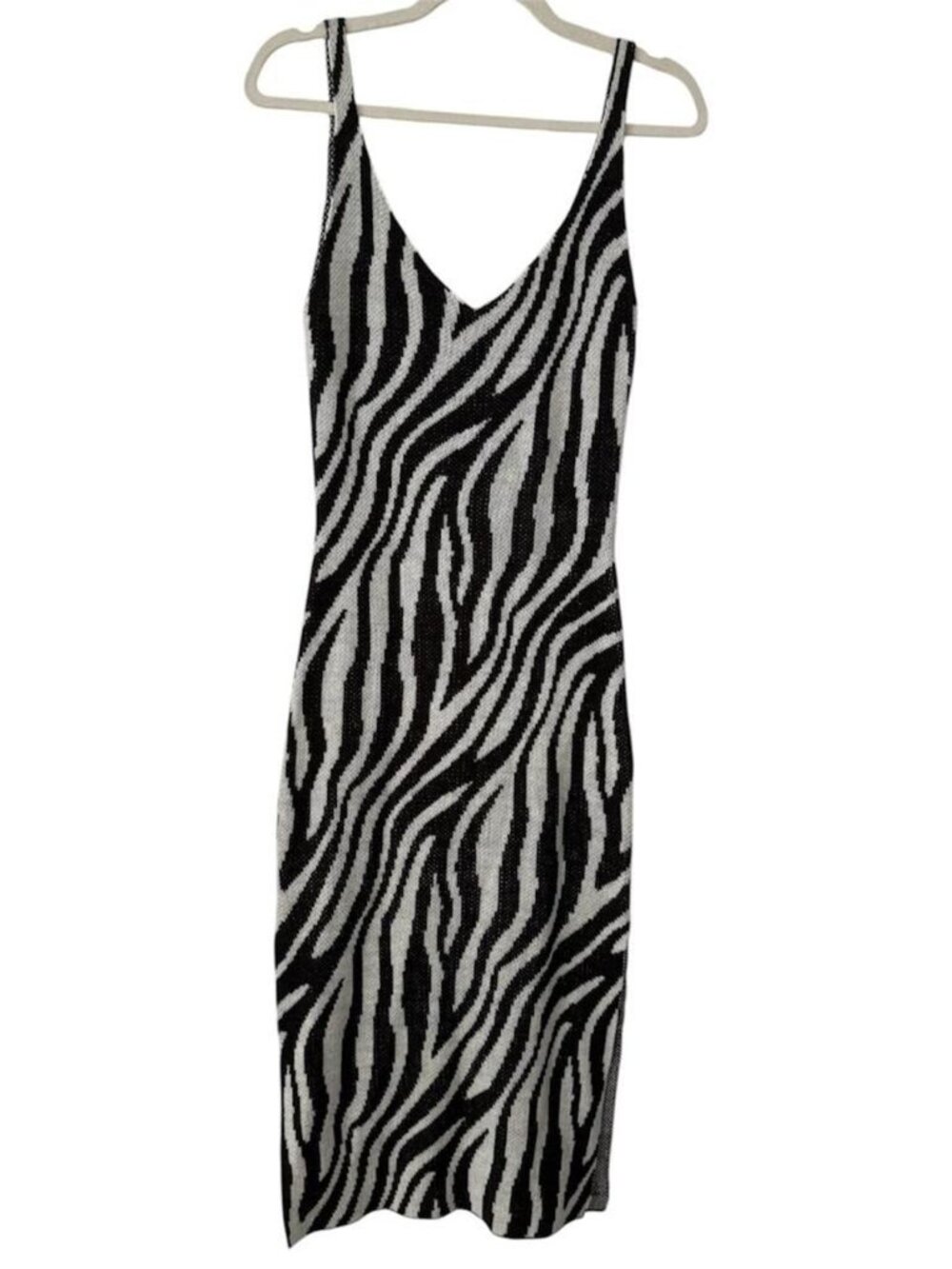 Black White Zebra Print Knit Midi Dress